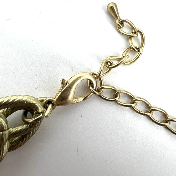 Vintage Artisan Turquoise Stone Slab and Gold Tone Chunky Necklace - Picture 3 of 6